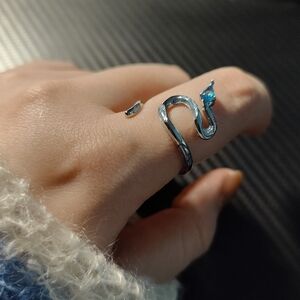 Silver Snake Ring with Blue Gemstone